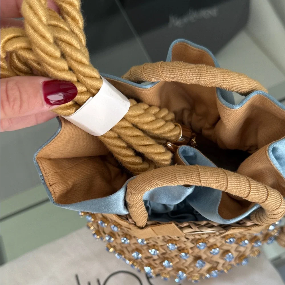 Chic Tan and Blue Embellished Tote - Picture 5 of 7